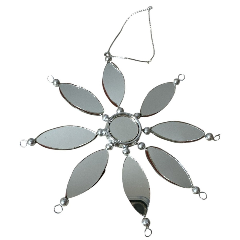 Vintage Christmas‎ Ornament Two Sided Mirror Silver Color Snowflake 5 in. Glass
